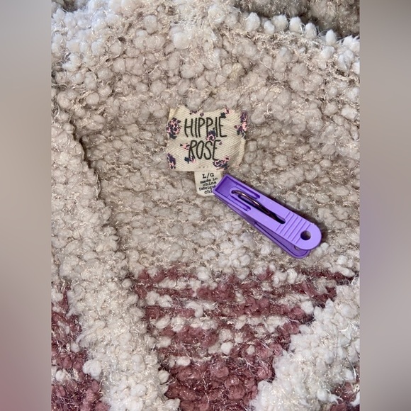 Women’s Hippie Rose dusty pink and beige hooded knit sweater size Large - Picture 3 of 7